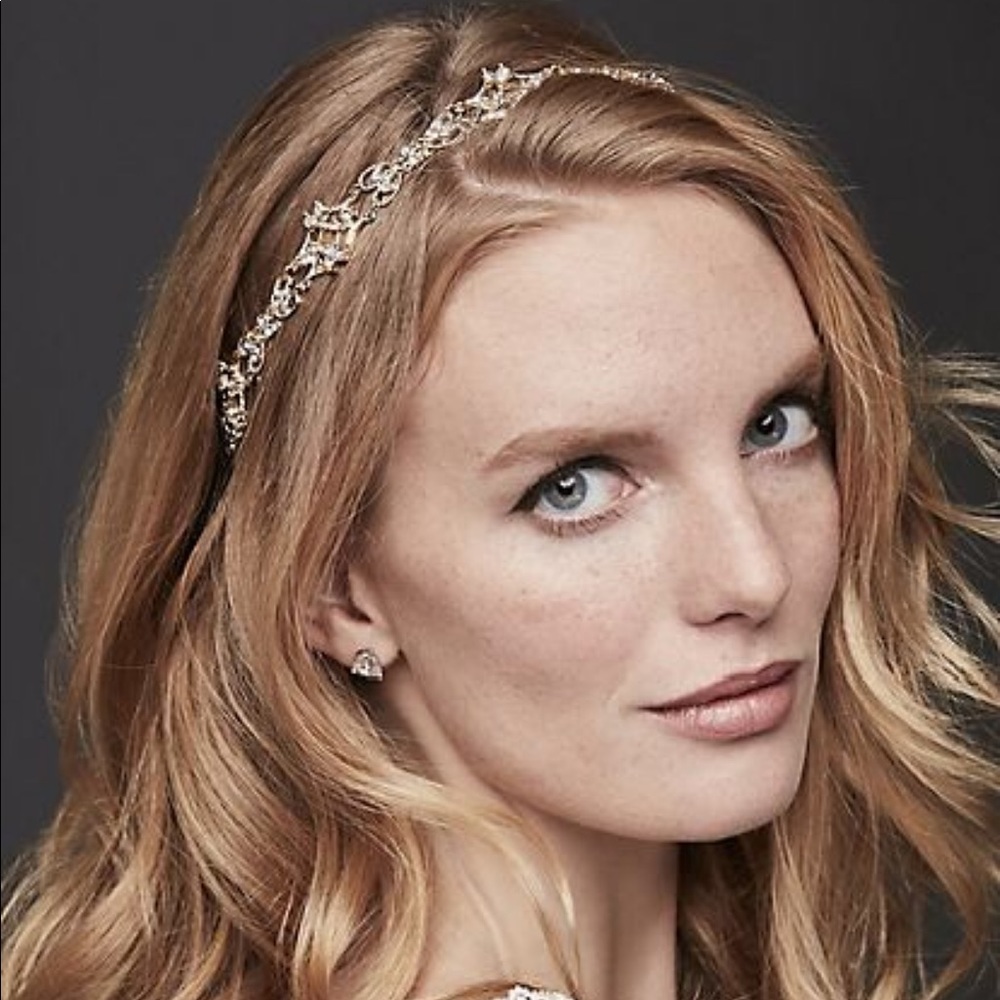 David’s Bridal halo hairpiece Gold Satin ribbon